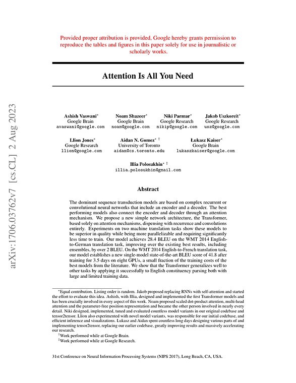 Attention Is All You Need paper first page