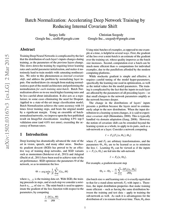Batch Normalization paper first page